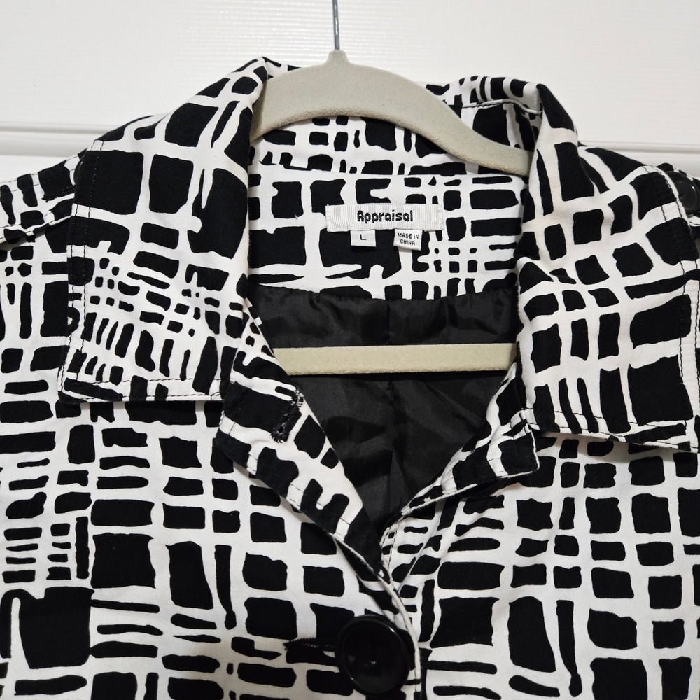 Appraisal Black White Abstract Print Career Casual Button Jacket Women's Size L
